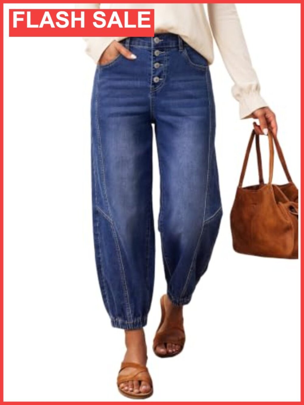 Barrel Jeans for Women Button Front Baggy Wide Leg Denim Pants with Pockets